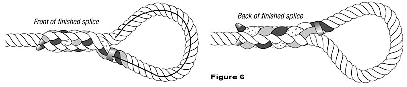Completed 3-strand eye splice. Completed 3-strand eye splice.